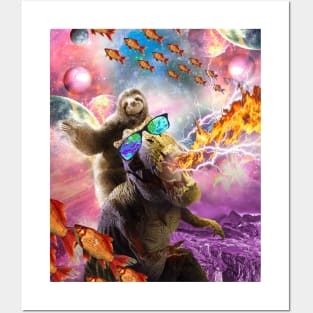 Sloth Space, Fire Lightning Breathing Dinosaur Posters and Art